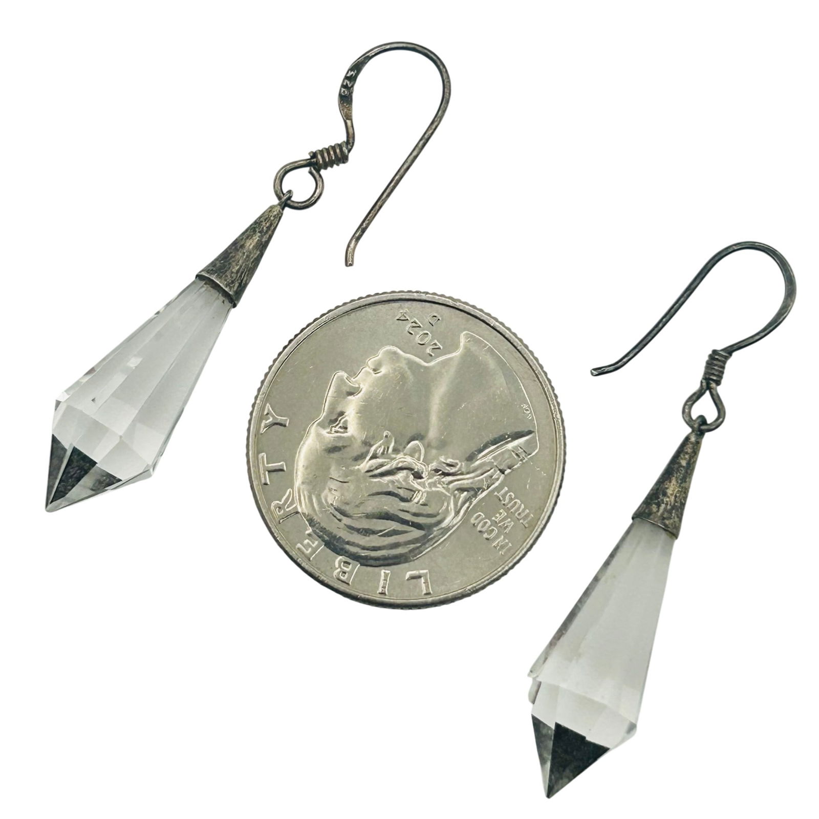 Sterling Quartz Hook Back Earrings - 3