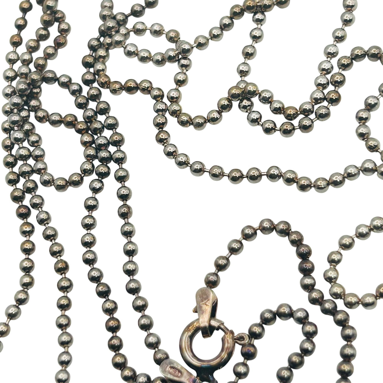 Italy Sterling Long Bead Chain Necklace: Italy sterling long bead chain necklace. 7.30g