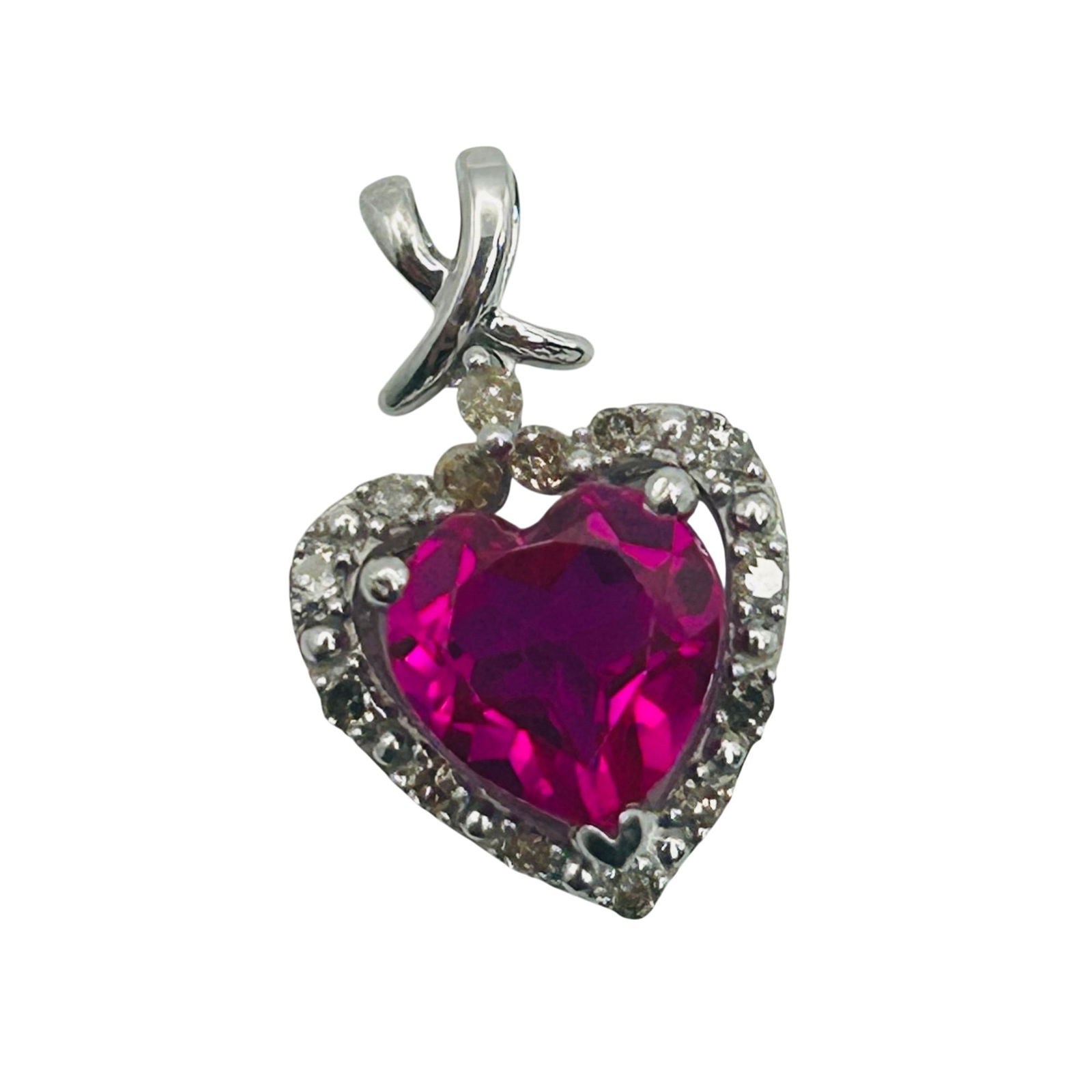 Sterling Ruby And Diamond Accent Heart Pendant (1 of 5)