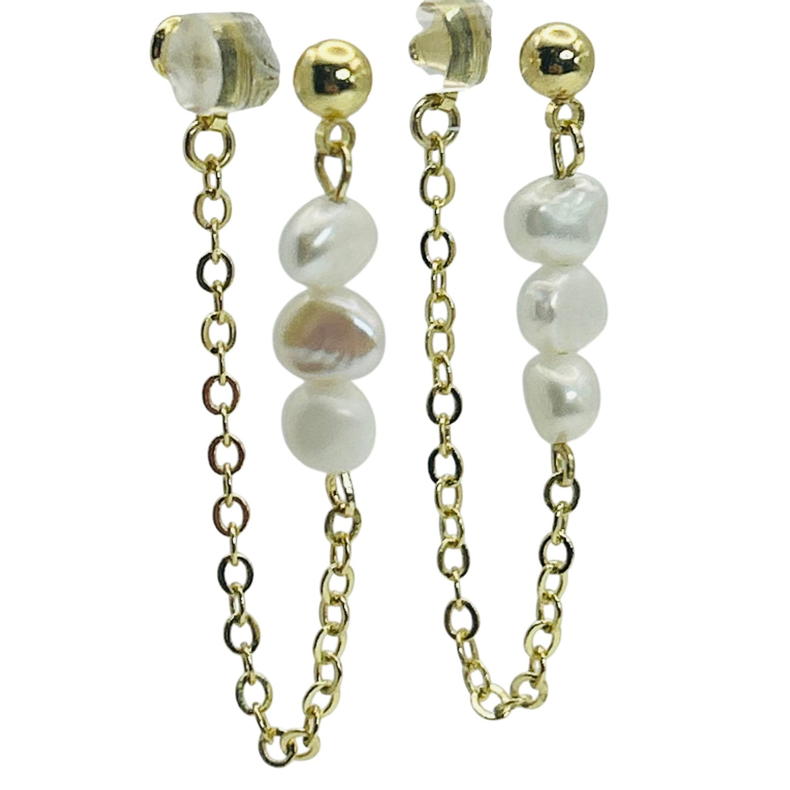 Sterling Pearl Cable Chain Stud Earrings: Sterling pearl cable chain stud earrings. 2.40g