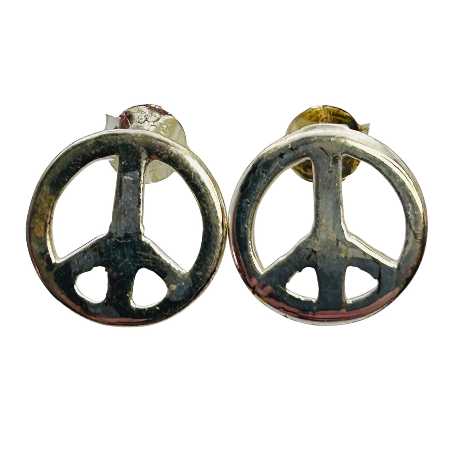 Sterling Peace Sign Stud Earrings: Sterling peace sign stud earrings. 1.40g