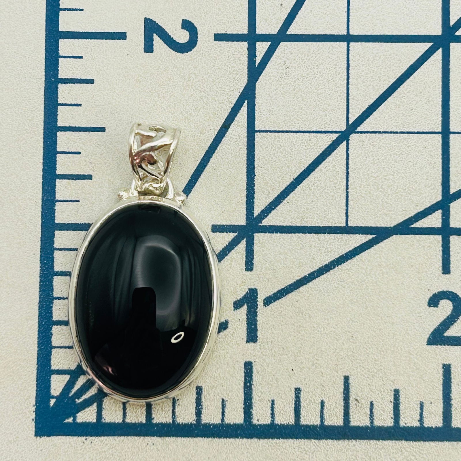 Sterling Oval Onyx Pendant - 2
