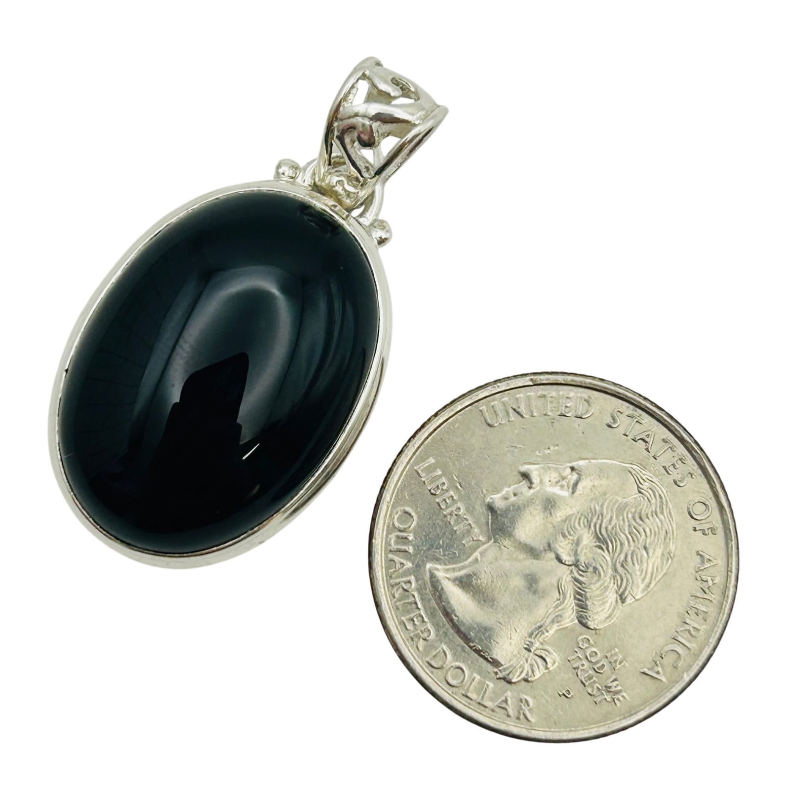 Sterling Oval Onyx Pendant - 3