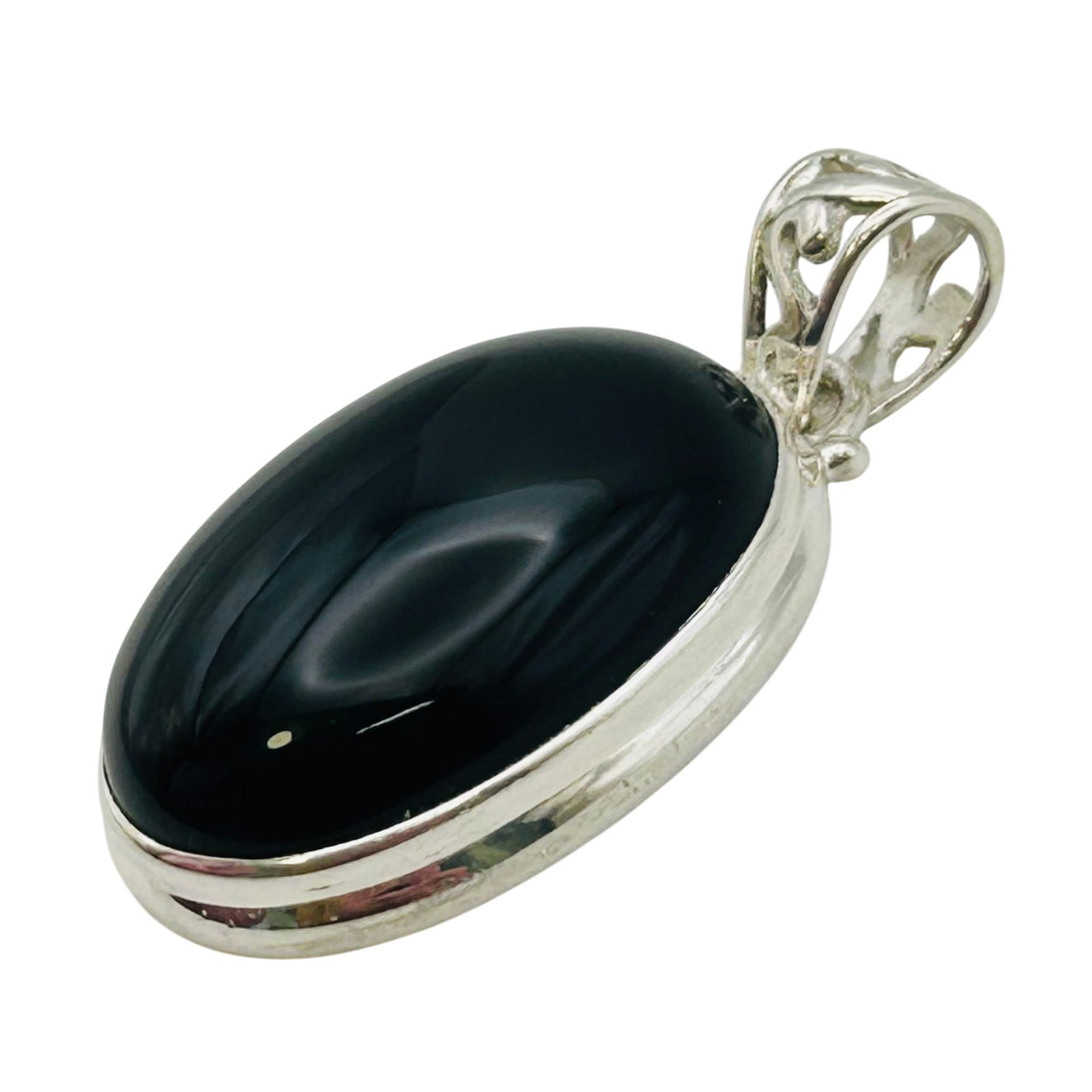 Sterling Oval Onyx Pendant - 4