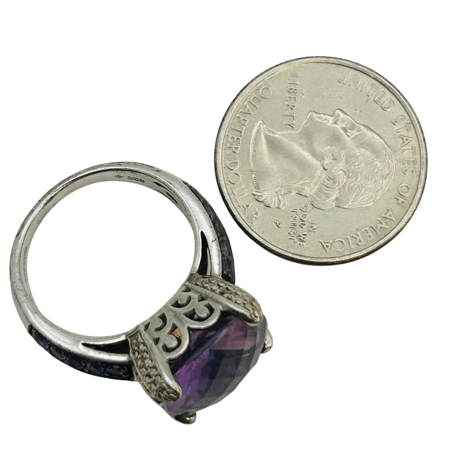 Sterling Amethyst Statement Ring. Size 9 - 3