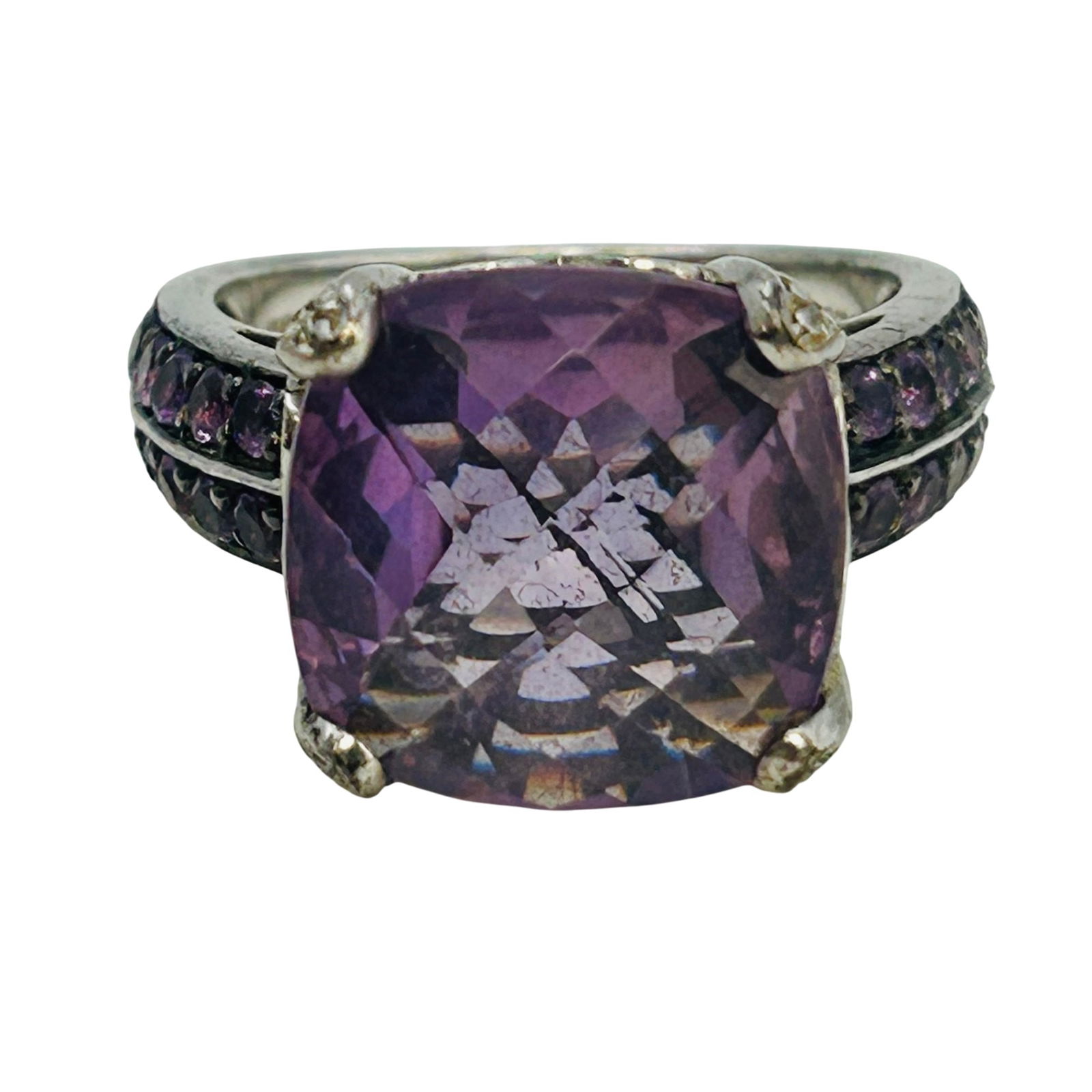 Sterling Amethyst Statement Ring. Size 9 - 4