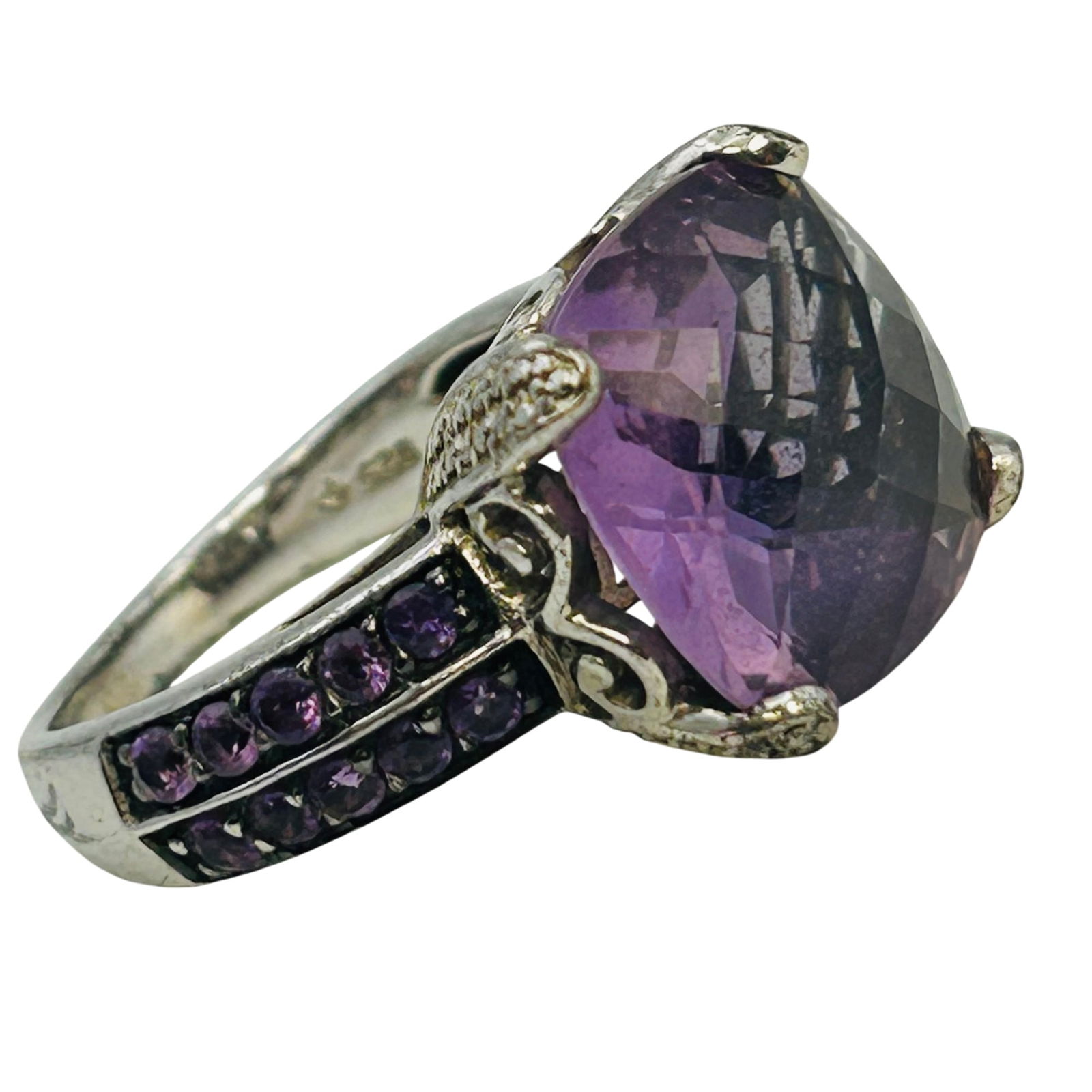 Sterling Amethyst Statement Ring. Size 9 - 5