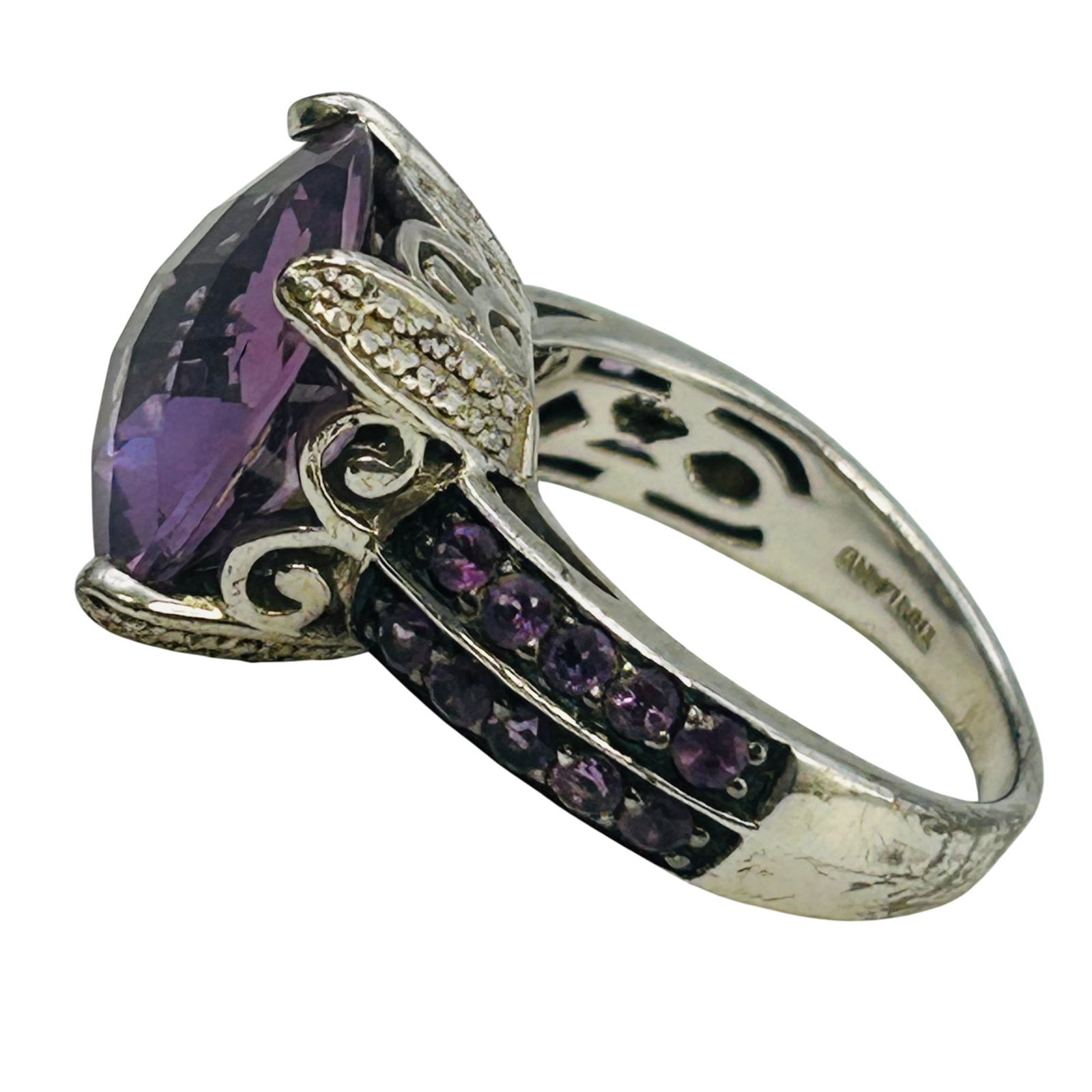 Sterling Amethyst Statement Ring. Size 9 - 6