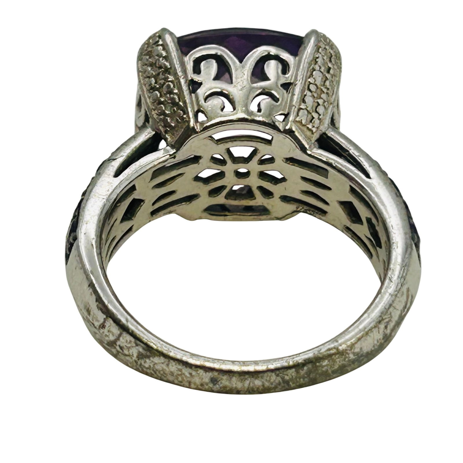 Sterling Amethyst Statement Ring. Size 9 - 7