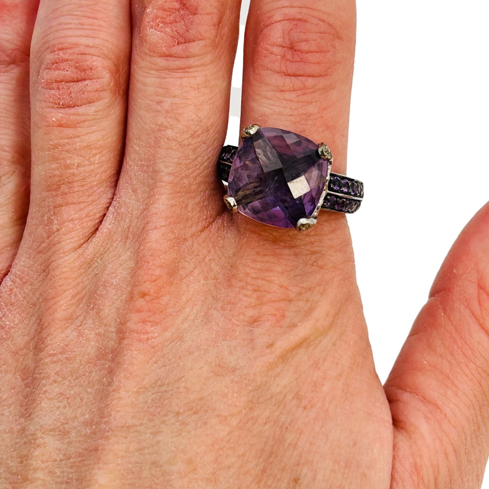 Sterling Amethyst Statement Ring. Size 9 - 8