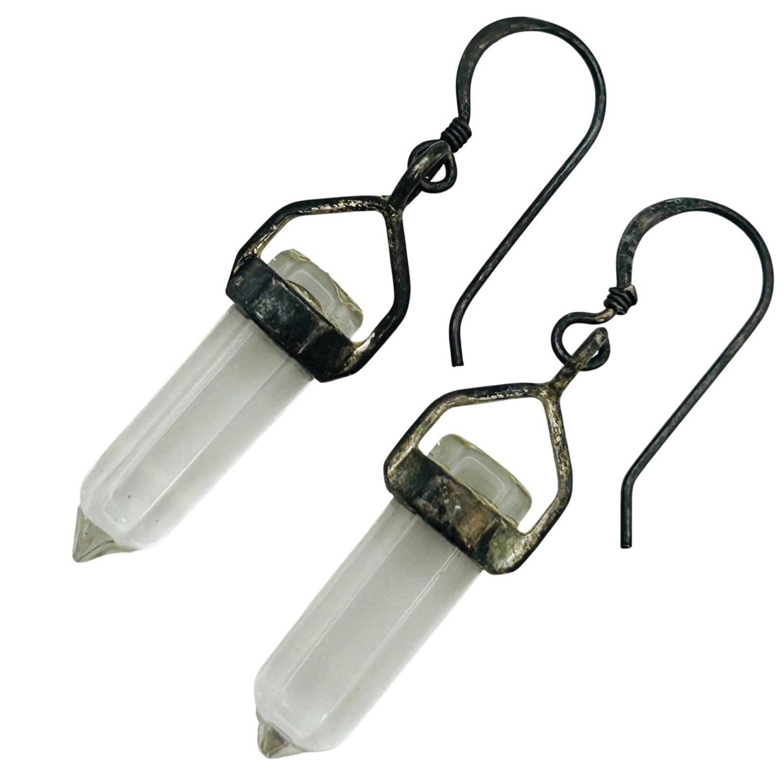 Sterling Quartz Hook Back Earrings: Sterling quartz hook back earrings. 4.80g