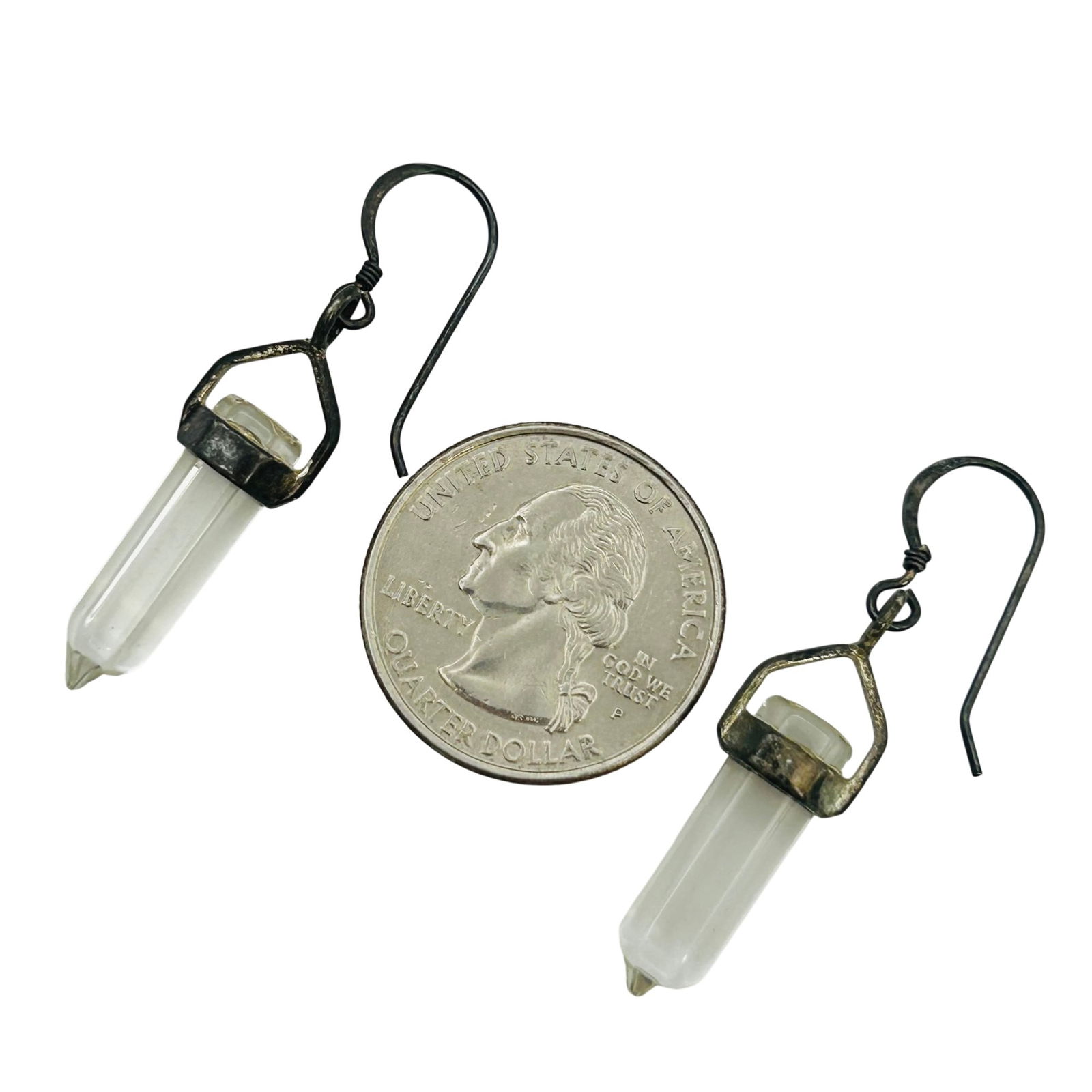 Sterling Quartz Hook Back Earrings - 3