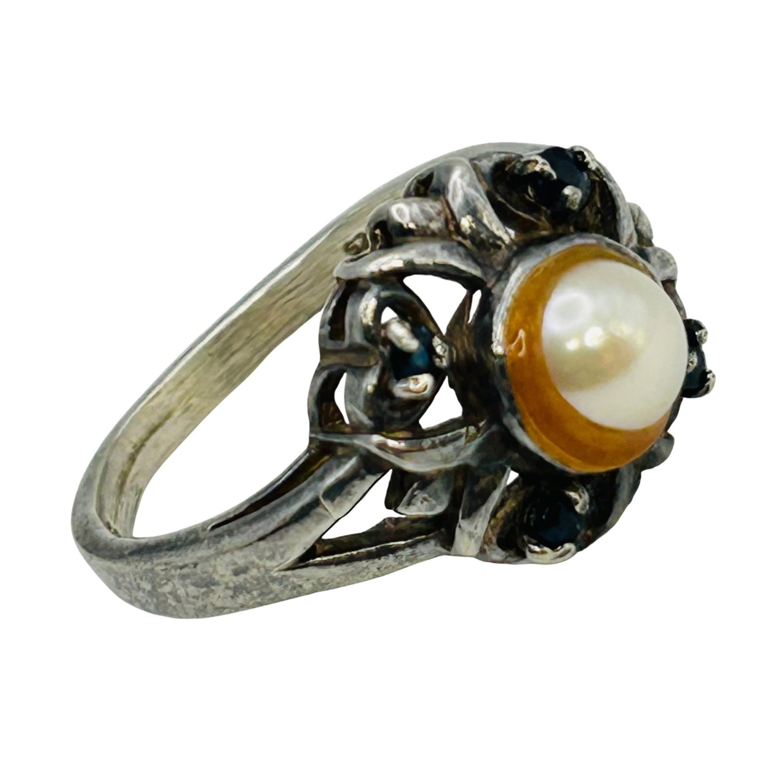 Sterling Spinel And Pearl Ring. Size 8.5 (1 of 8)