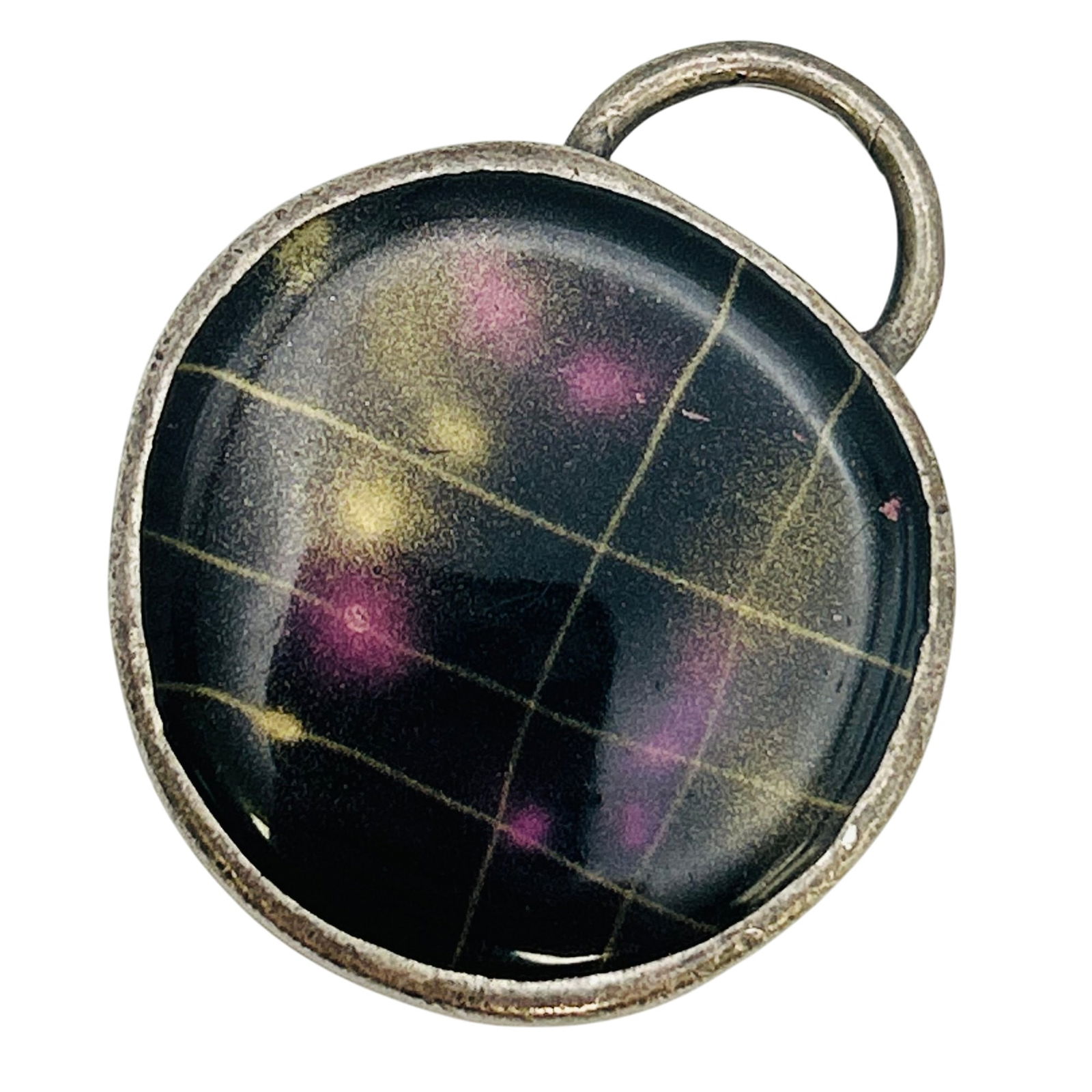 Sterling Dichroic Glass Round Pendant: Sterling dichroic glass round pendant. 24.90g