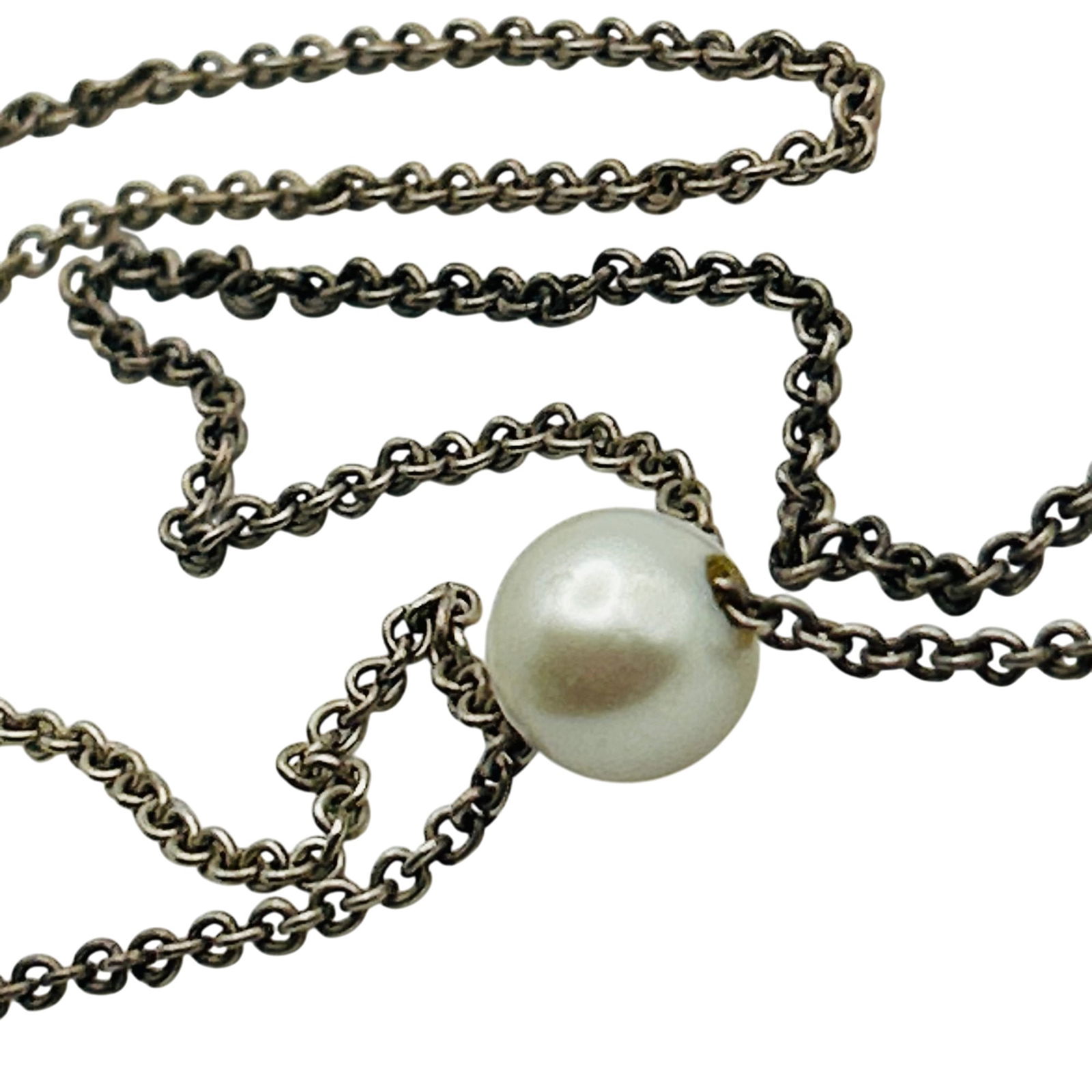 IPS Sterling Pearl Cable Chain Necklace: IPS Sterling pearl cable chain necklace. 2.90g
