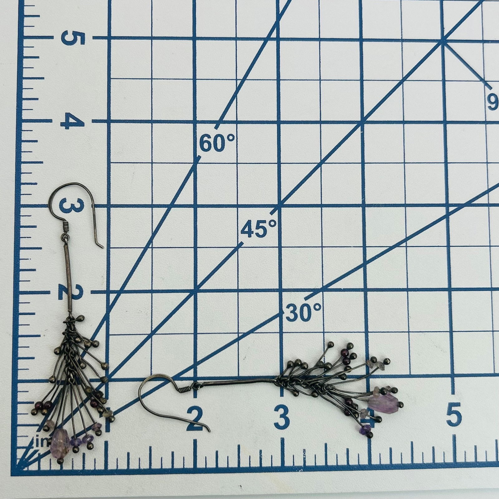 Sterling Amethyst Hook Back Dangle Earrings - 2