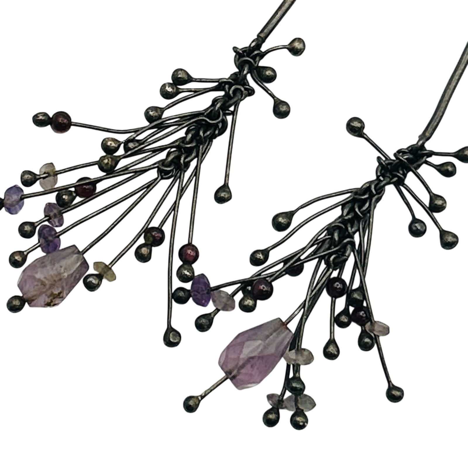 Sterling Amethyst Hook Back Dangle Earrings - 4