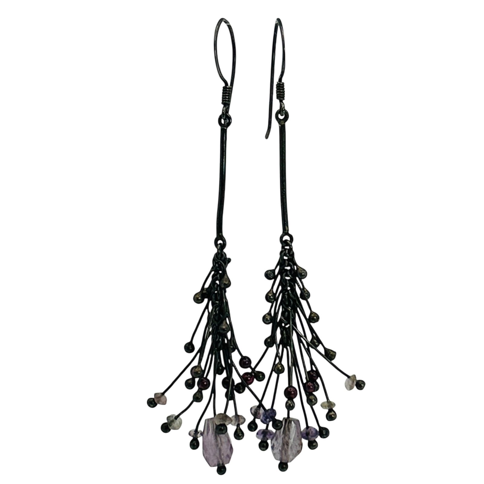 Sterling Amethyst Hook Back Dangle Earrings - 6