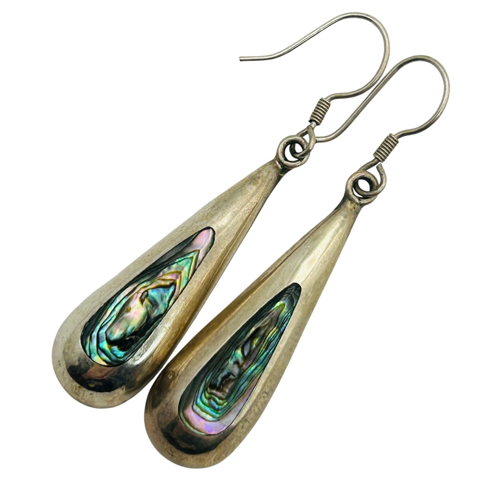 Sterling Abalone Hook Back Earrings: Sterling abalone hook back earrings. 3.50g
