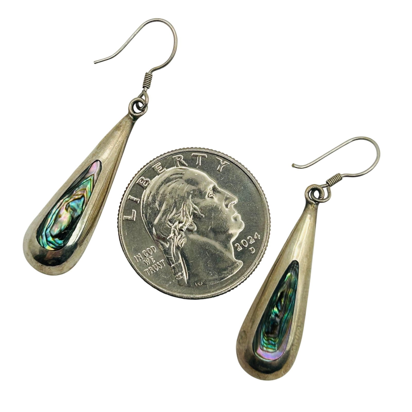 Sterling Abalone Hook Back Earrings - 3