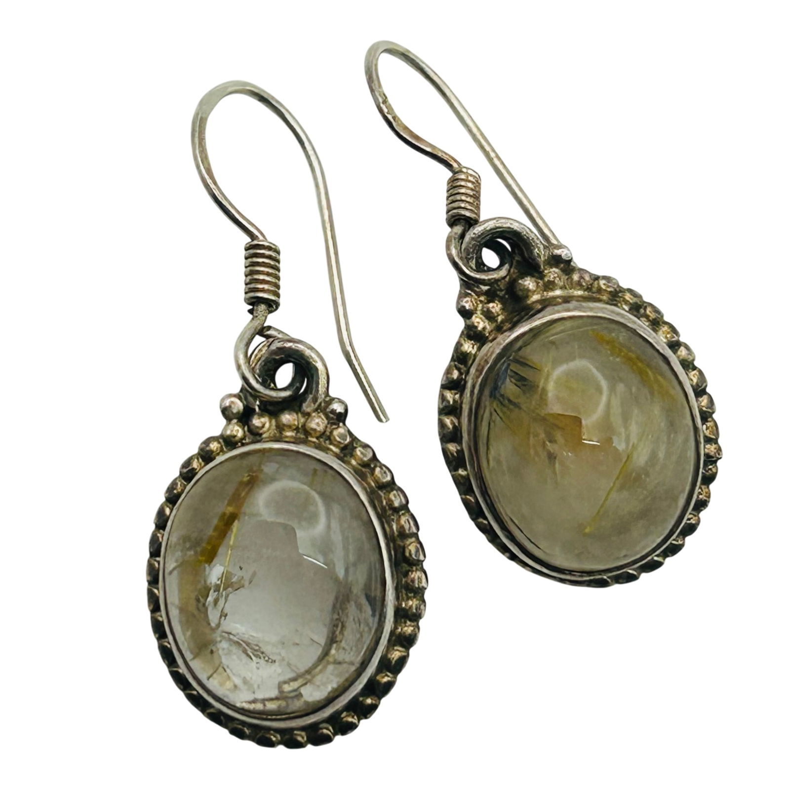 NAG Sterling Quartz Oval Hook Back Earrings: NAG Sterling quartz oval hook back earrings. 5.00g