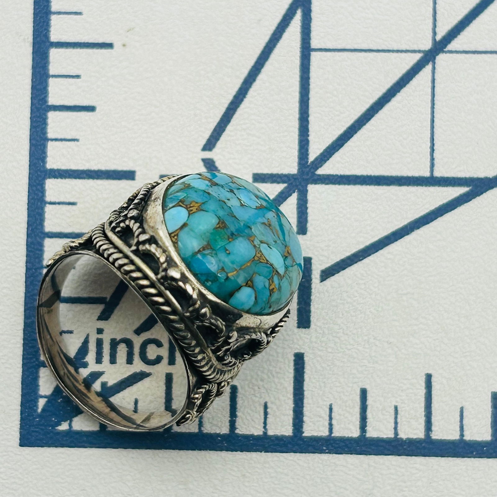 Sterling Turquoise Statement Ring. Size 7 - 2