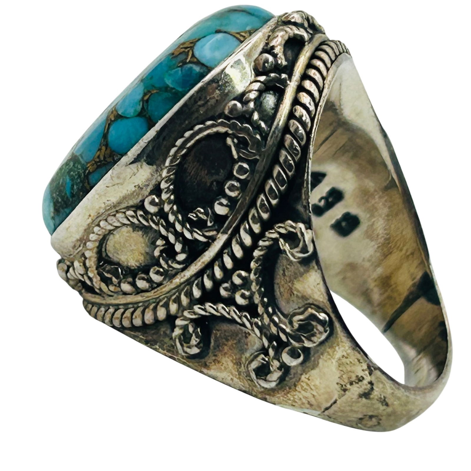 Sterling Turquoise Statement Ring. Size 7 - 5