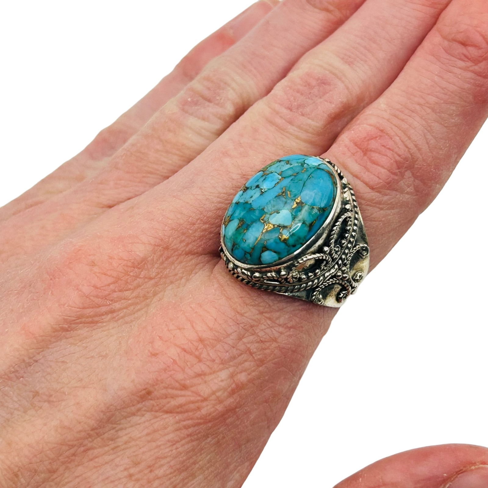 Sterling Turquoise Statement Ring. Size 7 - 8