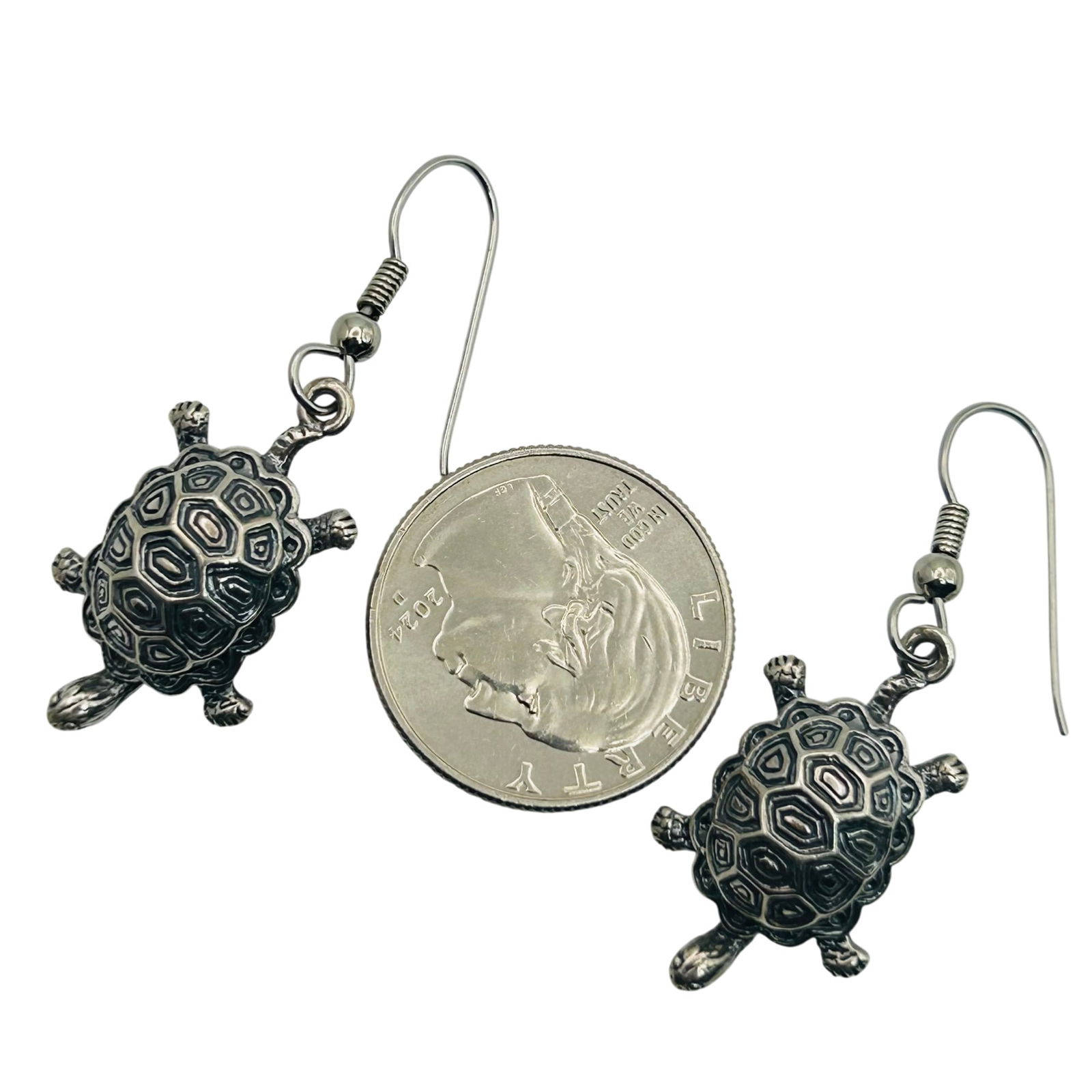 Sterling Turtle Hook Back Earrings - 3