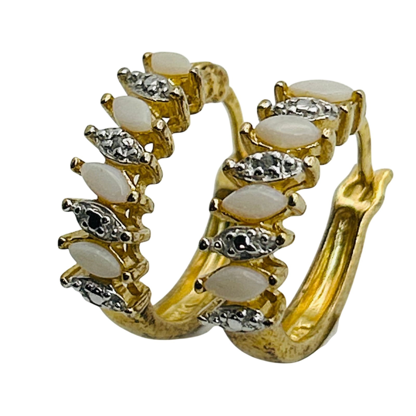 Sterling Coral And Diamond Accent Hoop Hinged Earrings: Sterling coral and diamond accent hoop hinged earrings. 4.10g