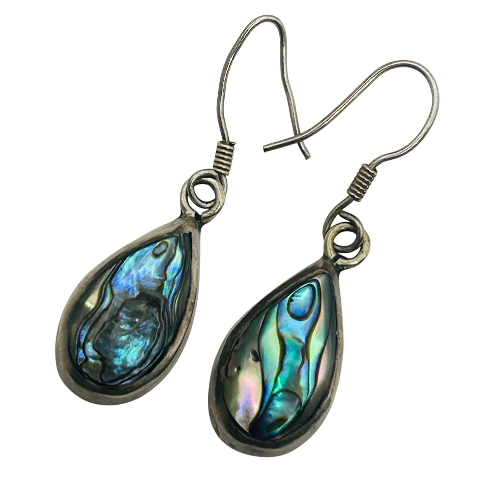 Sterling Abalone Teardrop Hook Back Earrings: Sterling abalone Teardrop hook back earrings. 1.90g