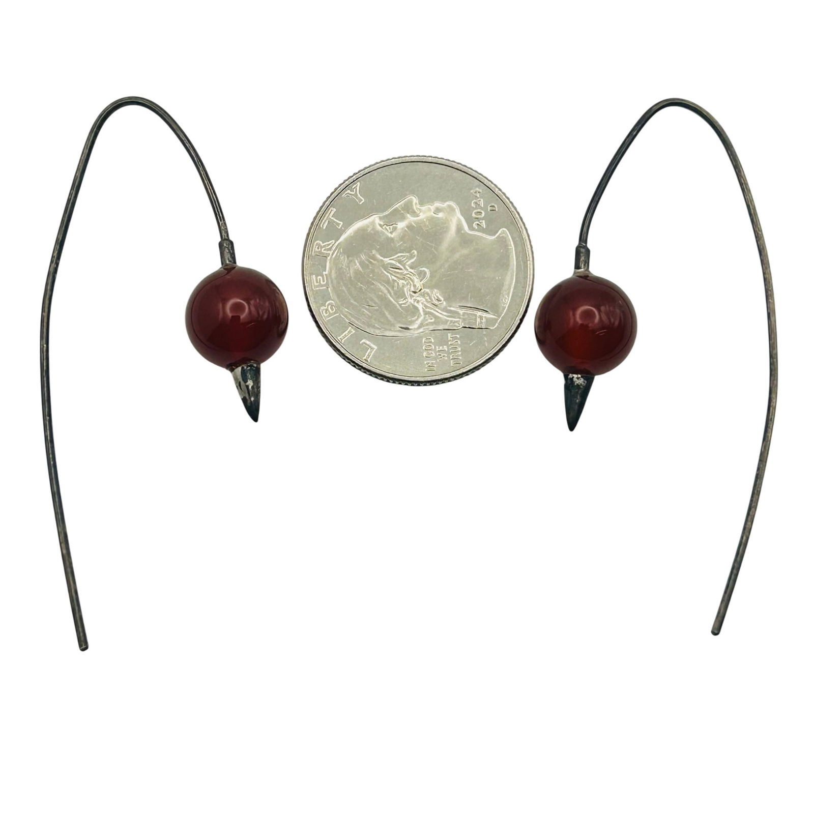 Sterling Garnet Hook Back Earrings - 3