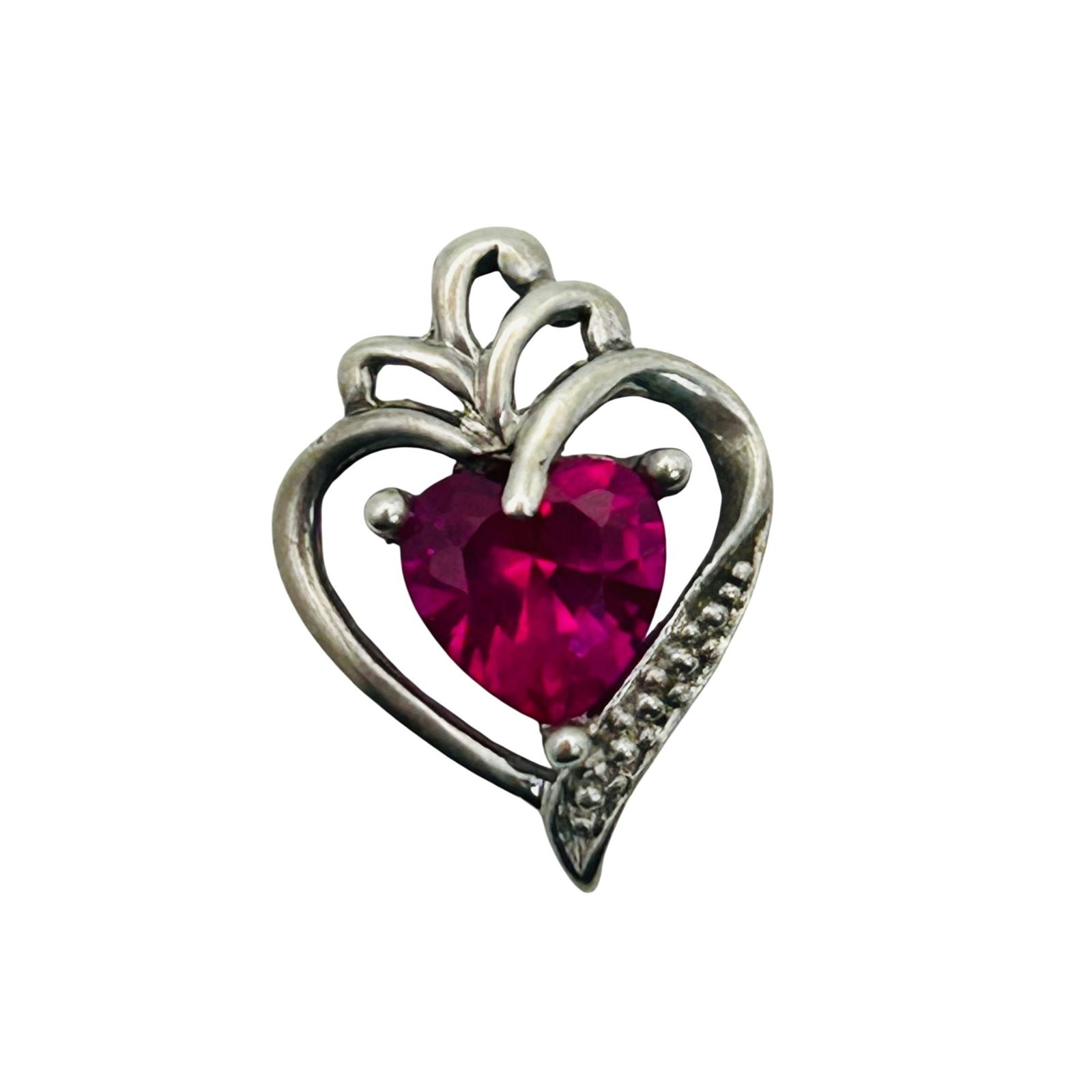 Sterling Ruby Heart Pendant: Sterling ruby heart pendant. 0.90g