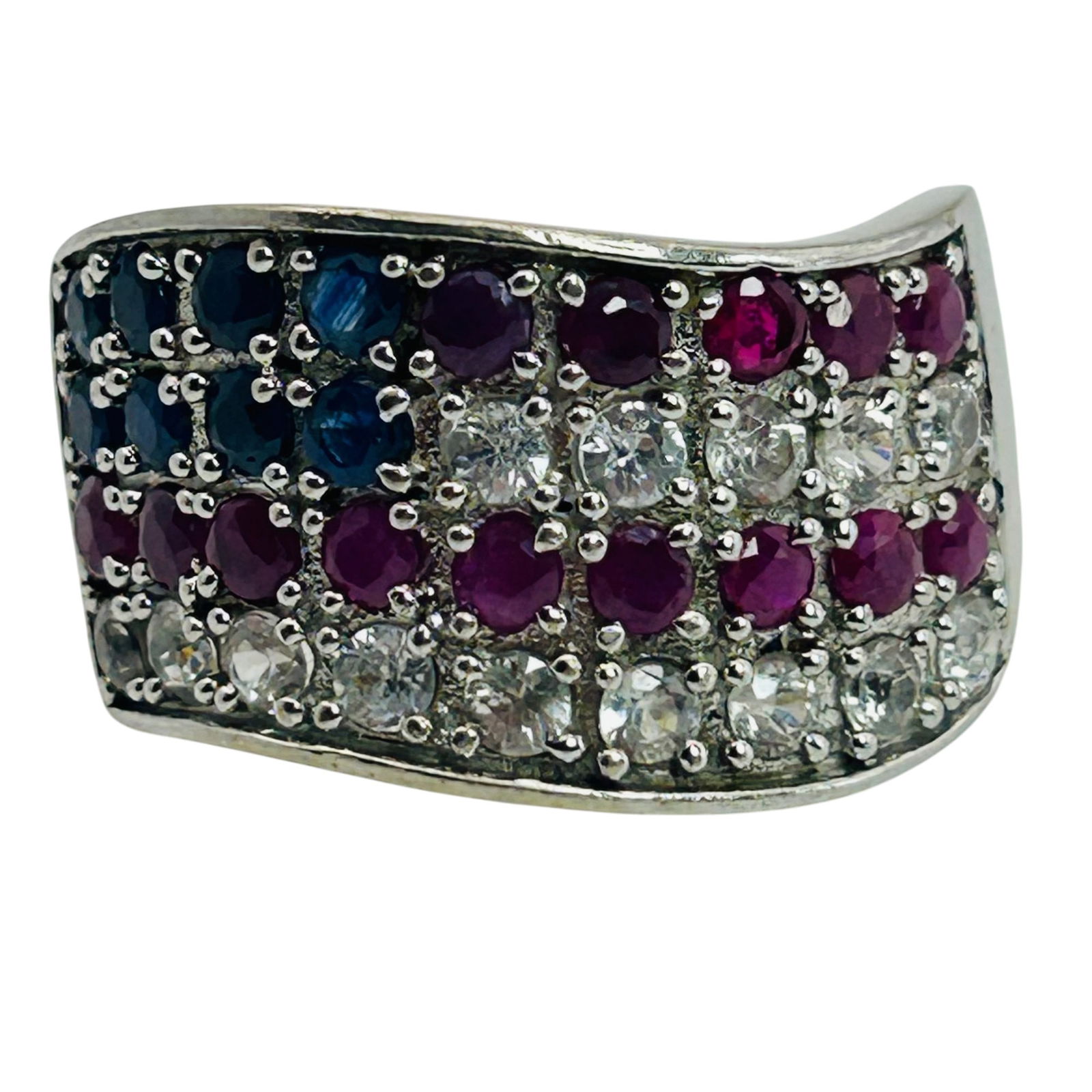 Sterling Ruby Sapphire Spinel Flag Ring. Size 9: Sterling ruby sapphire spinel flag ring. Size 9. 8.00g