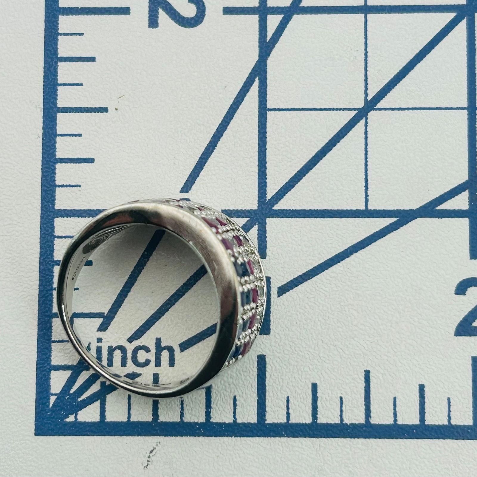 Sterling Ruby Sapphire Spinel Flag Ring. Size 9 - 2