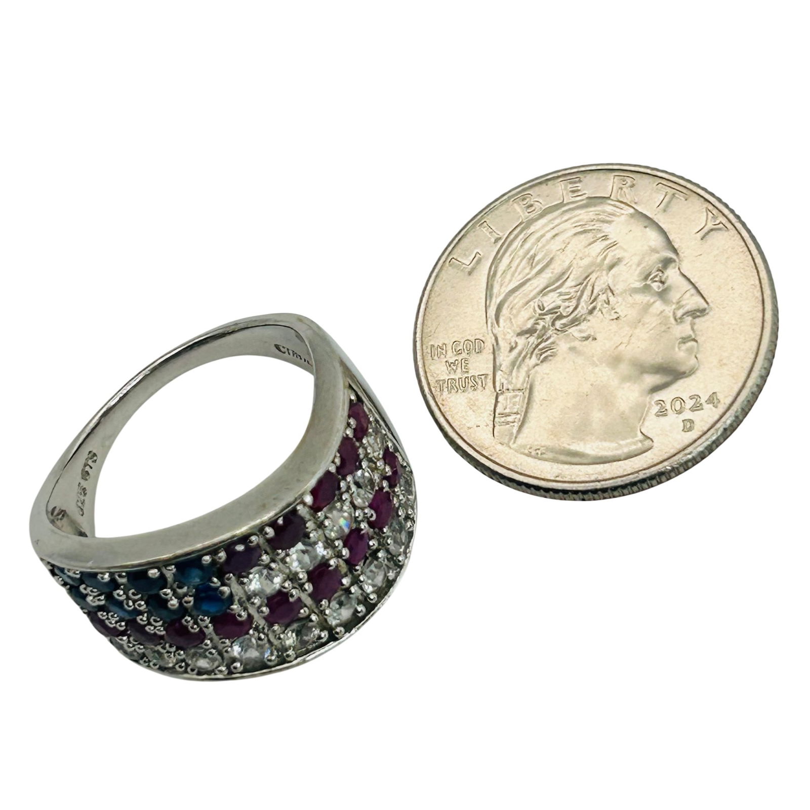 Sterling Ruby Sapphire Spinel Flag Ring. Size 9 - 3