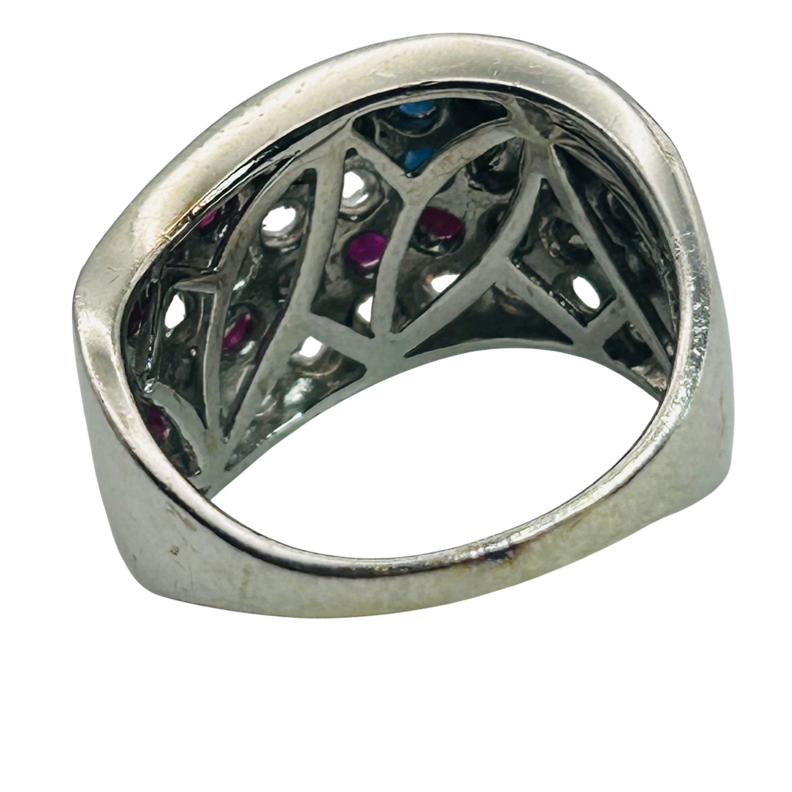 Sterling Ruby Sapphire Spinel Flag Ring. Size 9 - 5