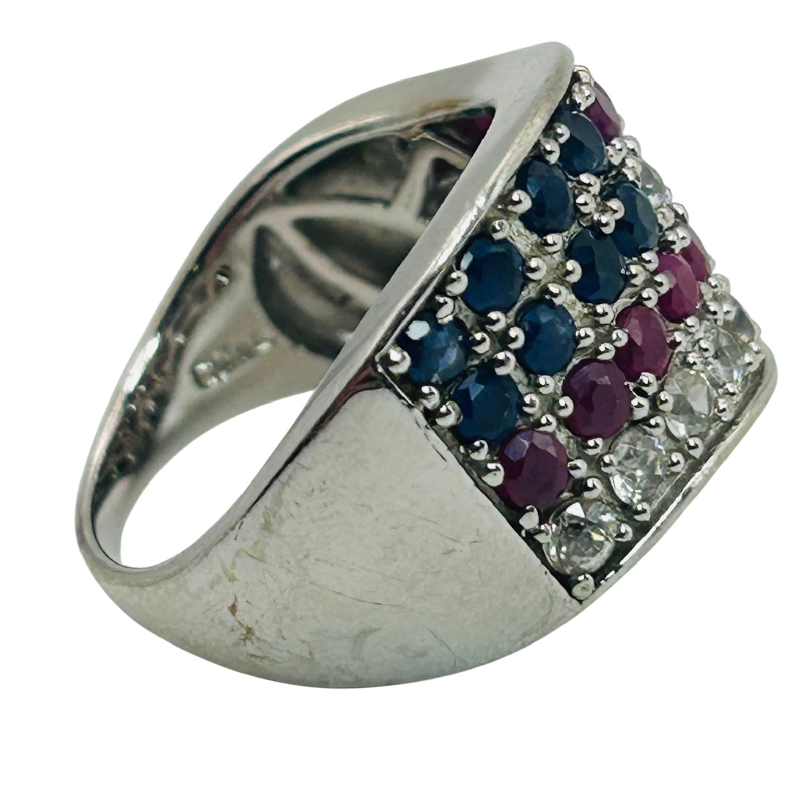 Sterling Ruby Sapphire Spinel Flag Ring. Size 9 - 6