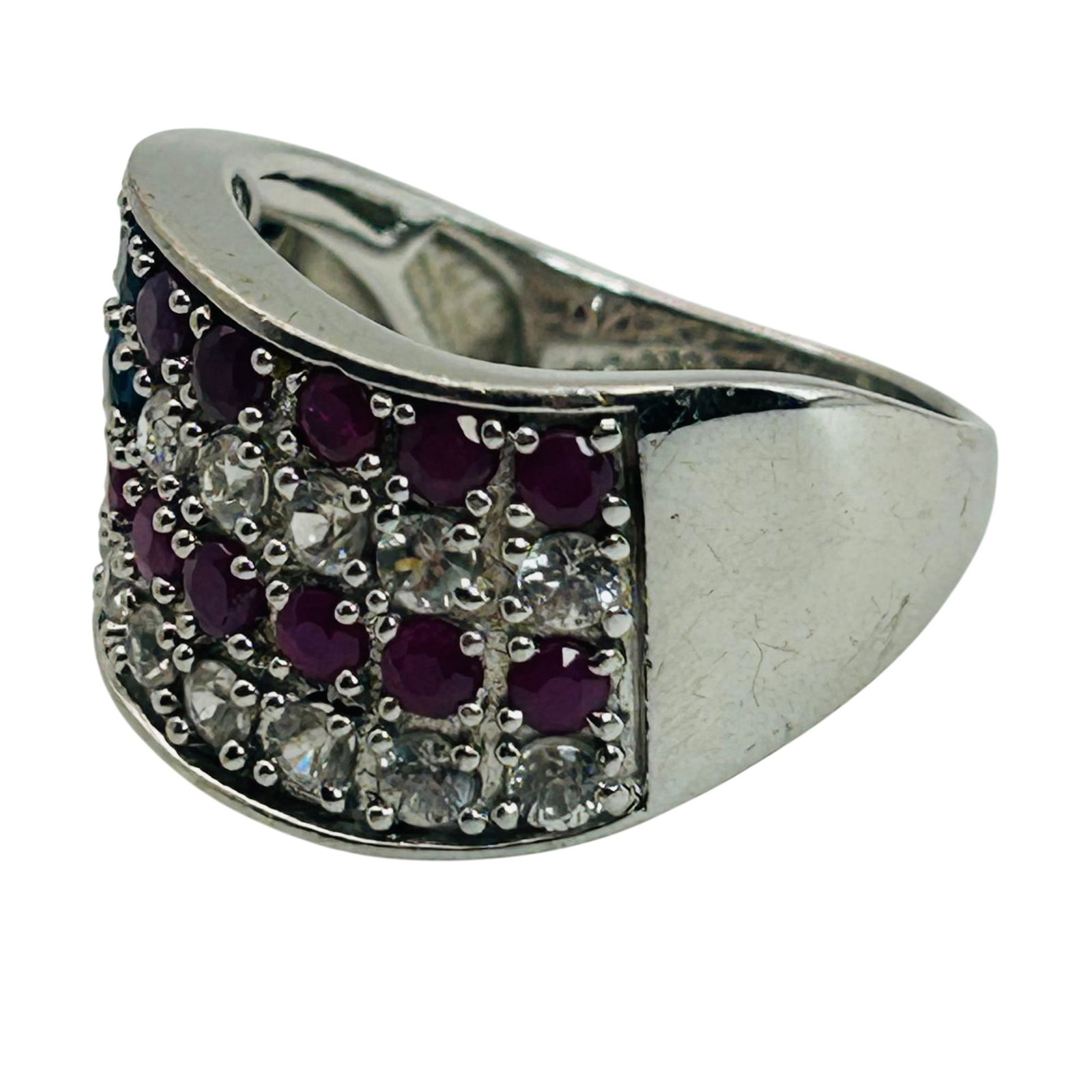 Sterling Ruby Sapphire Spinel Flag Ring. Size 9 - 7