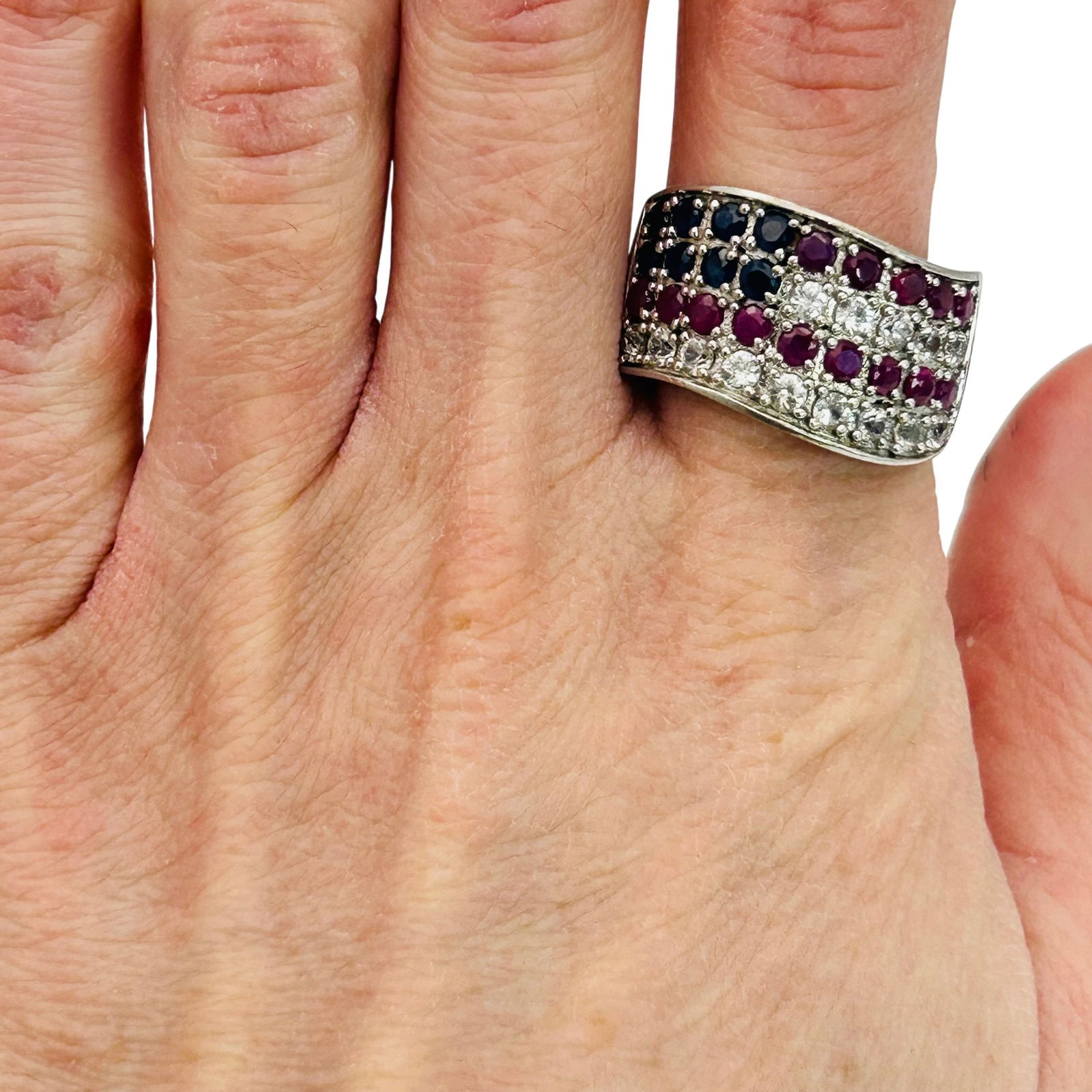 Sterling Ruby Sapphire Spinel Flag Ring. Size 9 - 8