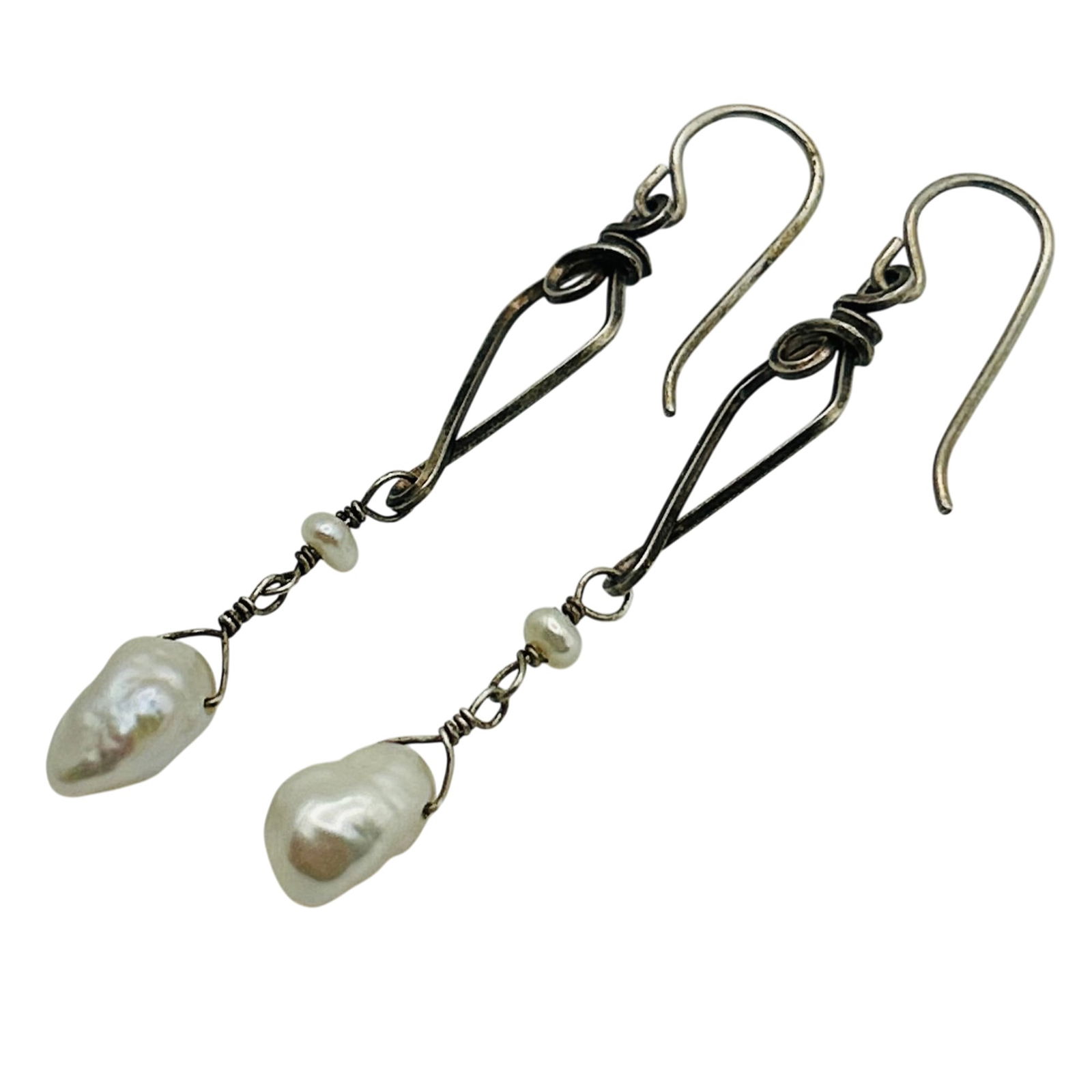 Sterling Pearl Dangle Hook Back Earrings - 4
