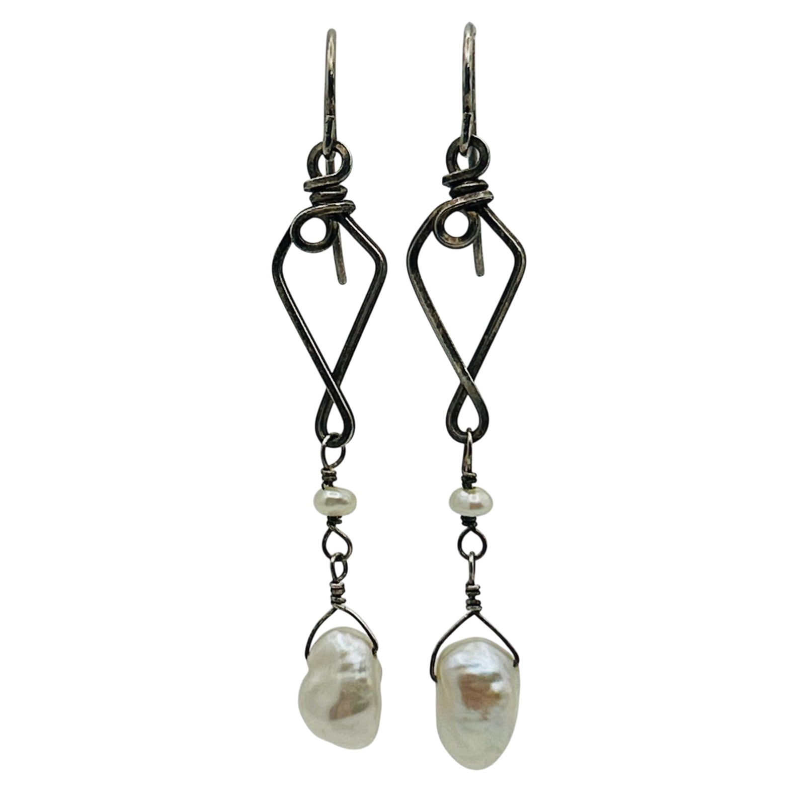 Sterling Pearl Dangle Hook Back Earrings - 6