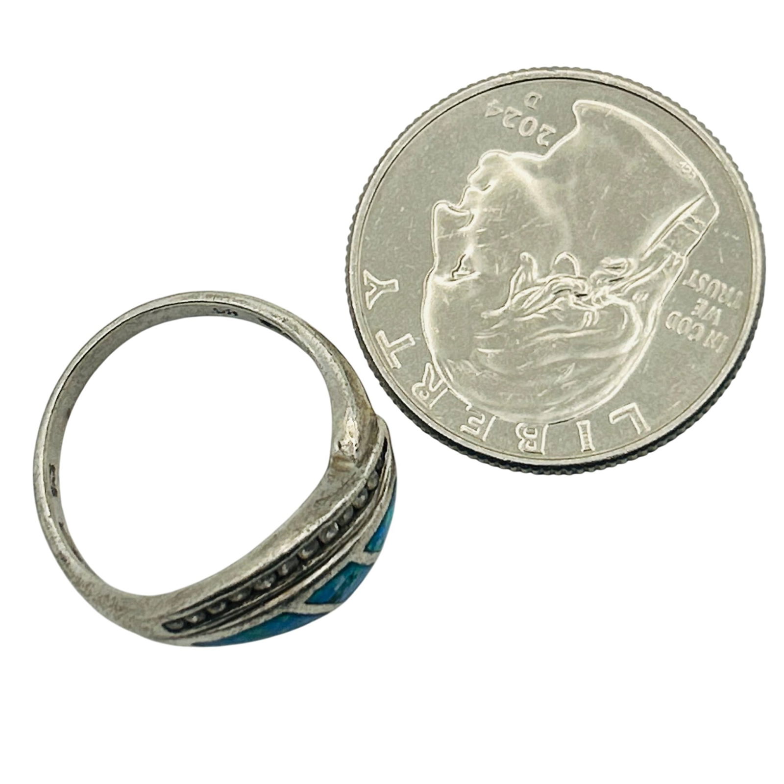 Sterling Blue Opal Ring. Size 7 - 3