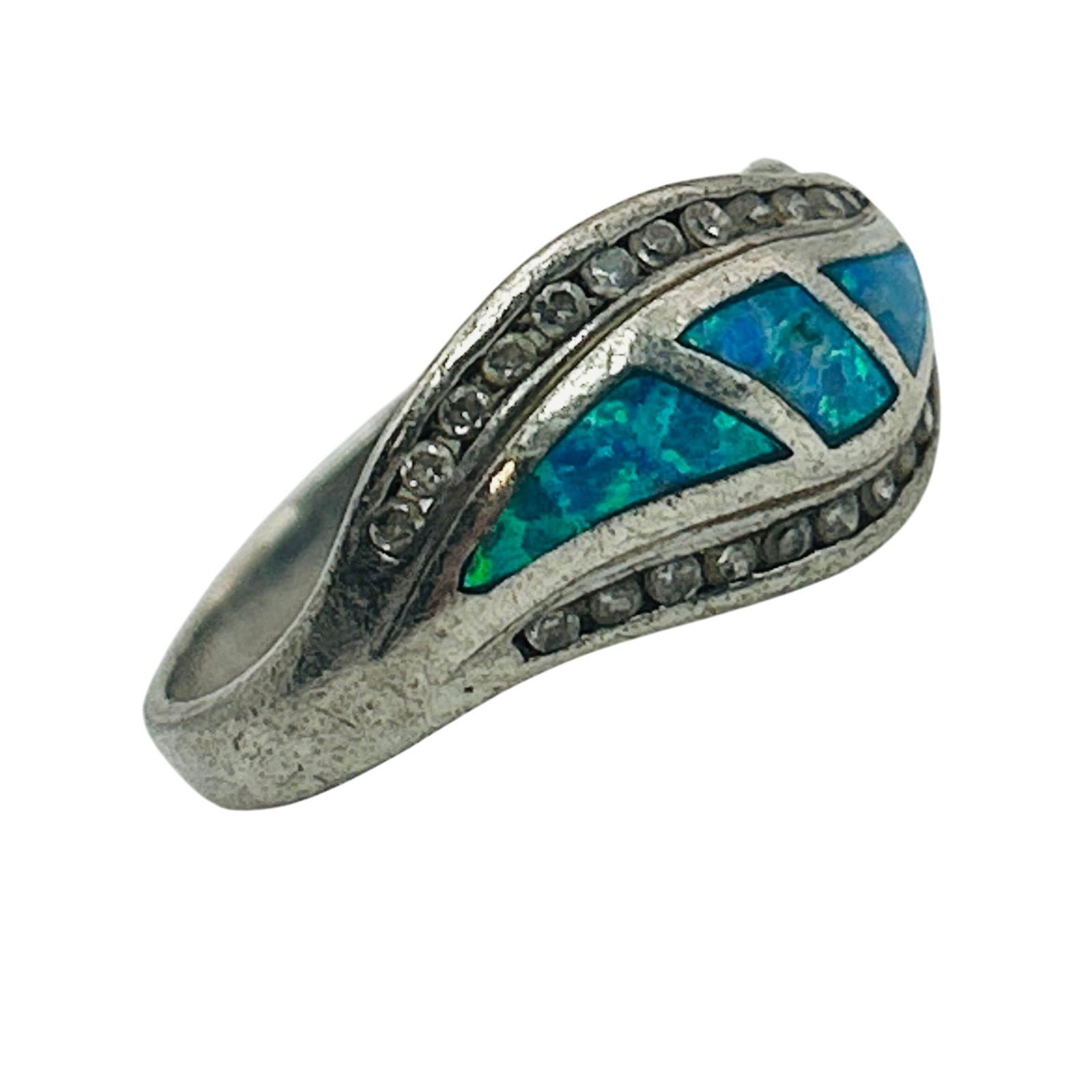 Sterling Blue Opal Ring. Size 7 - 5