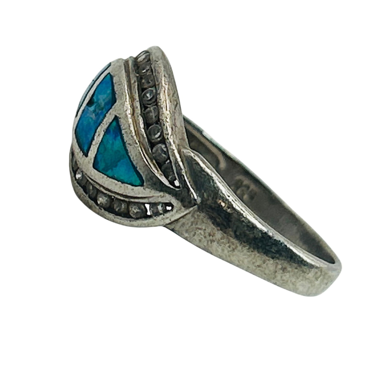 Sterling Blue Opal Ring. Size 7 - 6