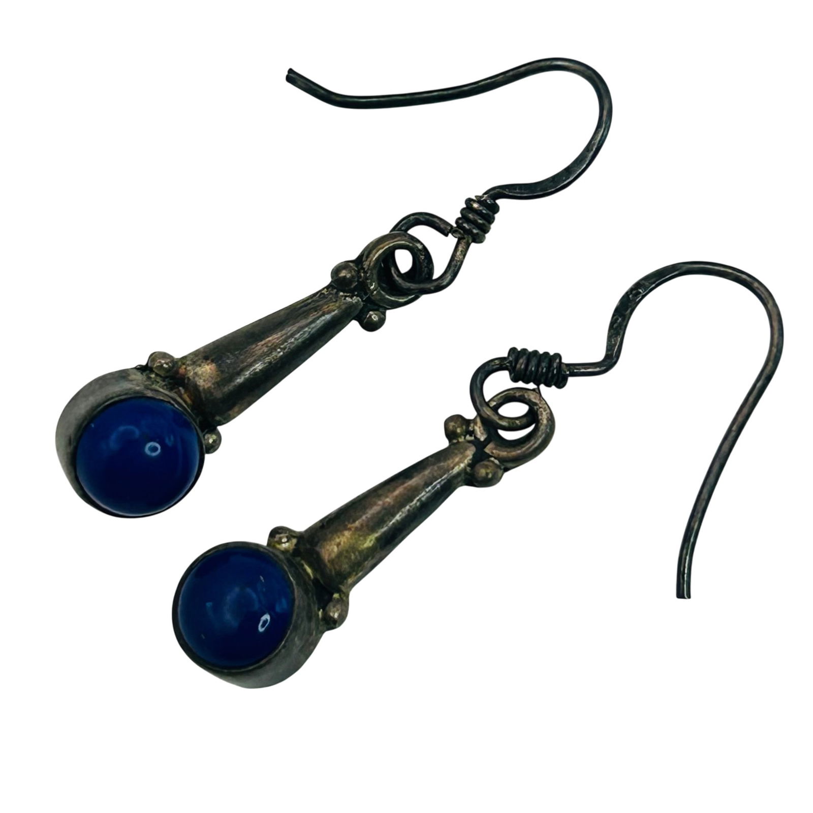Sterling Lapis Lazuli Hook Back Earrings: Sterling lapis lazuli hook back earrings. 2.60g