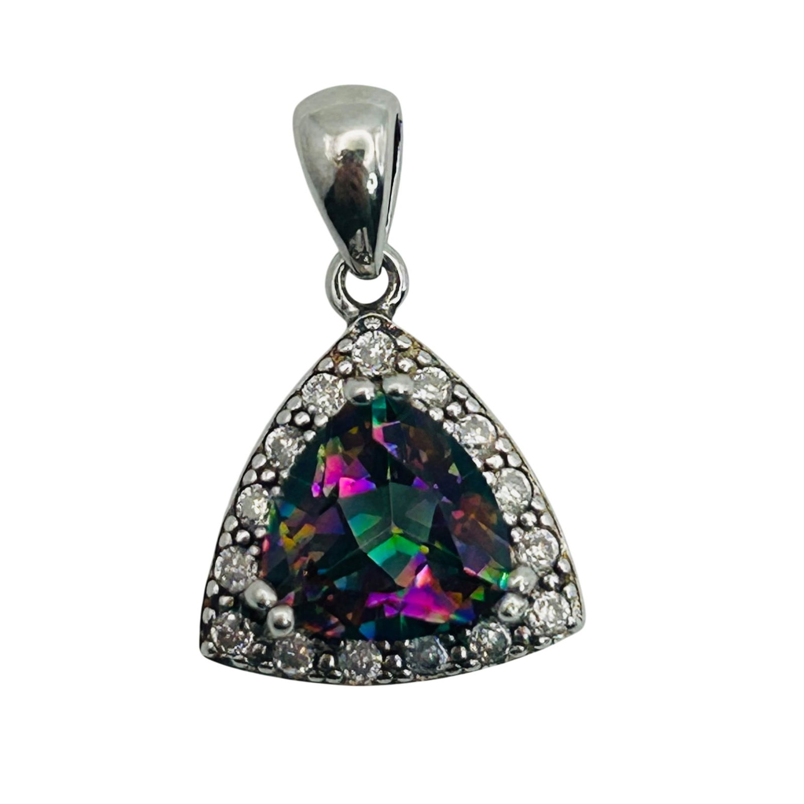 VJ Sterling Mystic Topaz Halo Design Pendant: VJ Sterling Mystic topaz halo design pendant. 1.80g