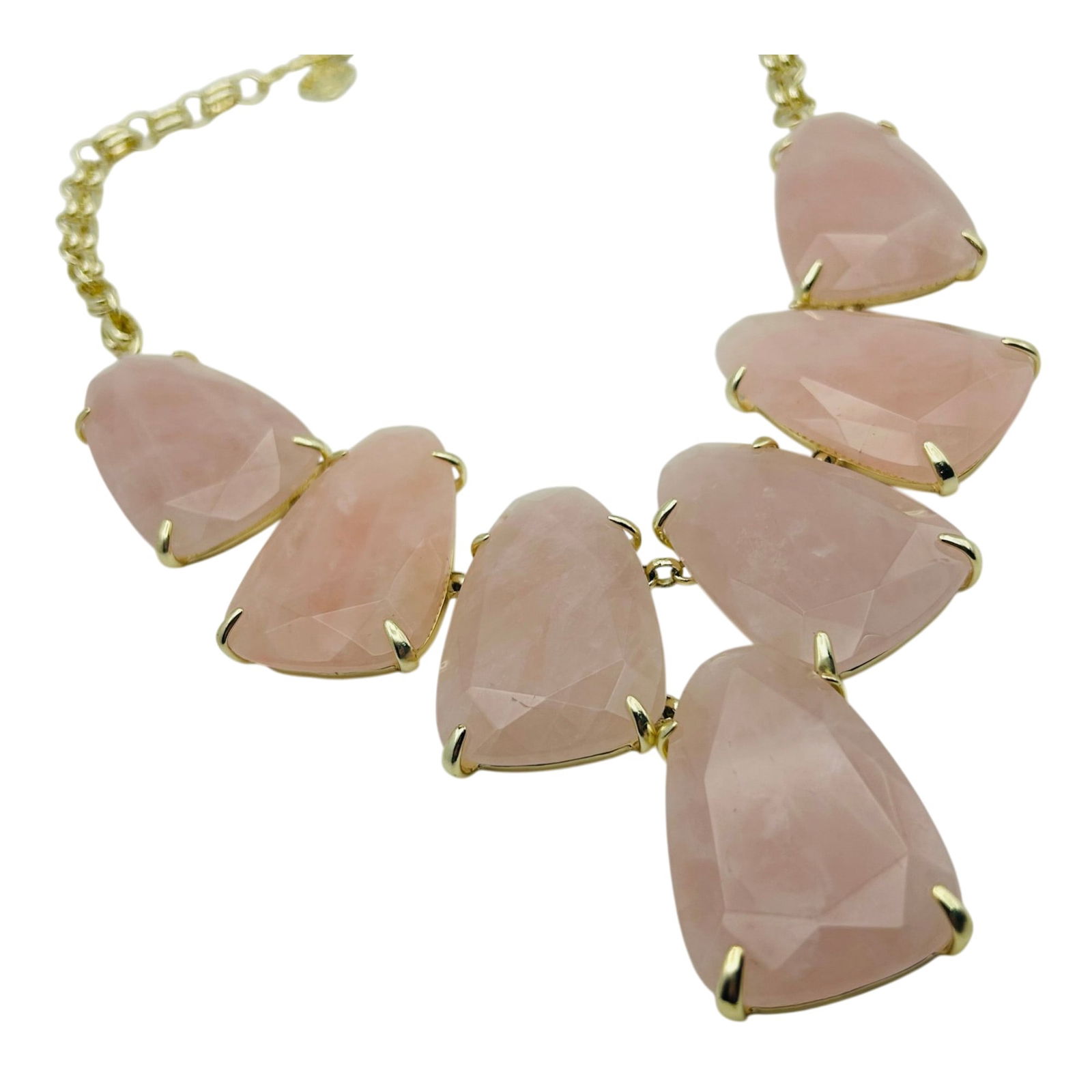 Kendra Scott Gold Tone Rose Quartz Necklace: Kendra Scott gold tone rose quartz necklace. 163.70g