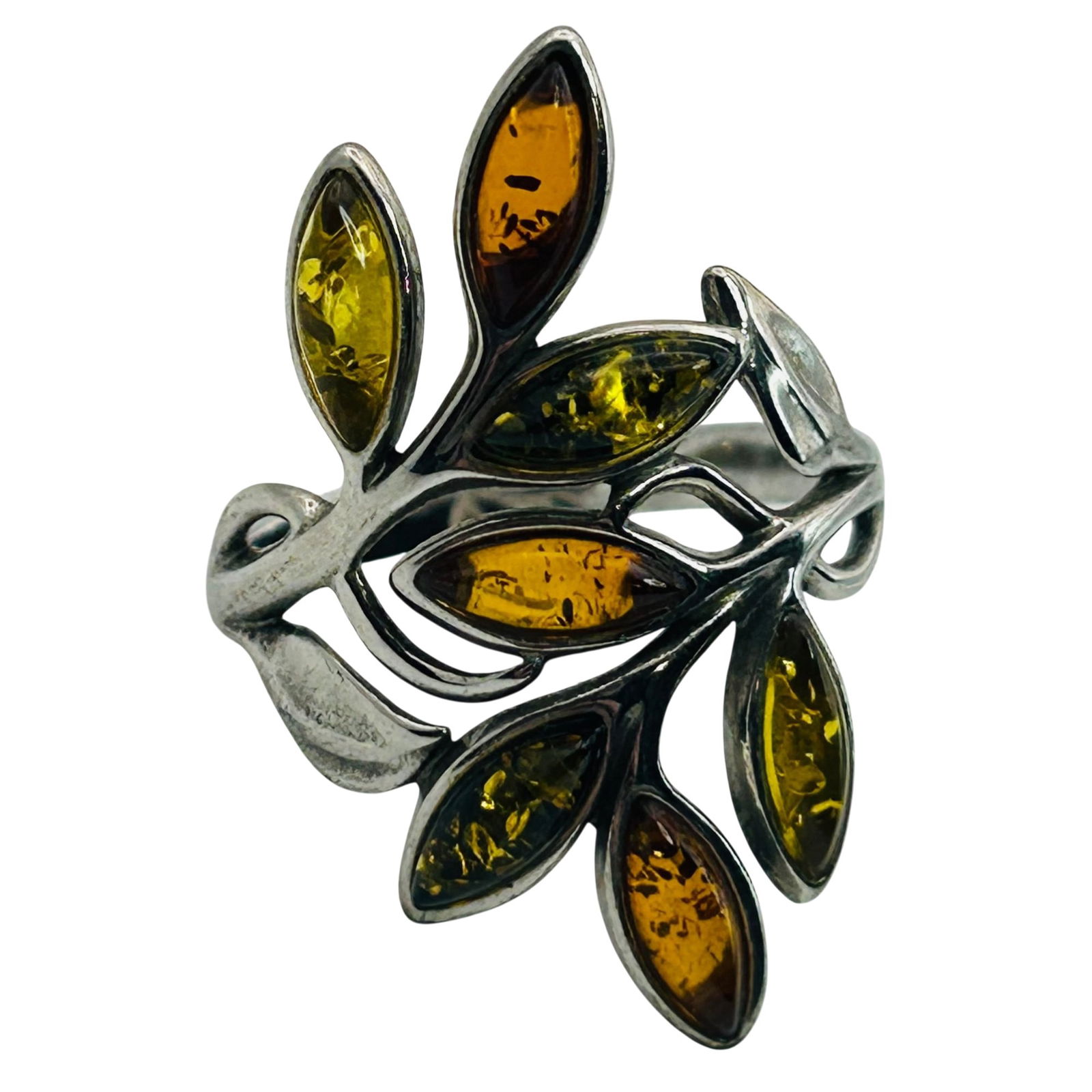 Sterling Amber Leaf Ring. Size 9: Sterling Amber leaf ring. Size 9. 4.20g