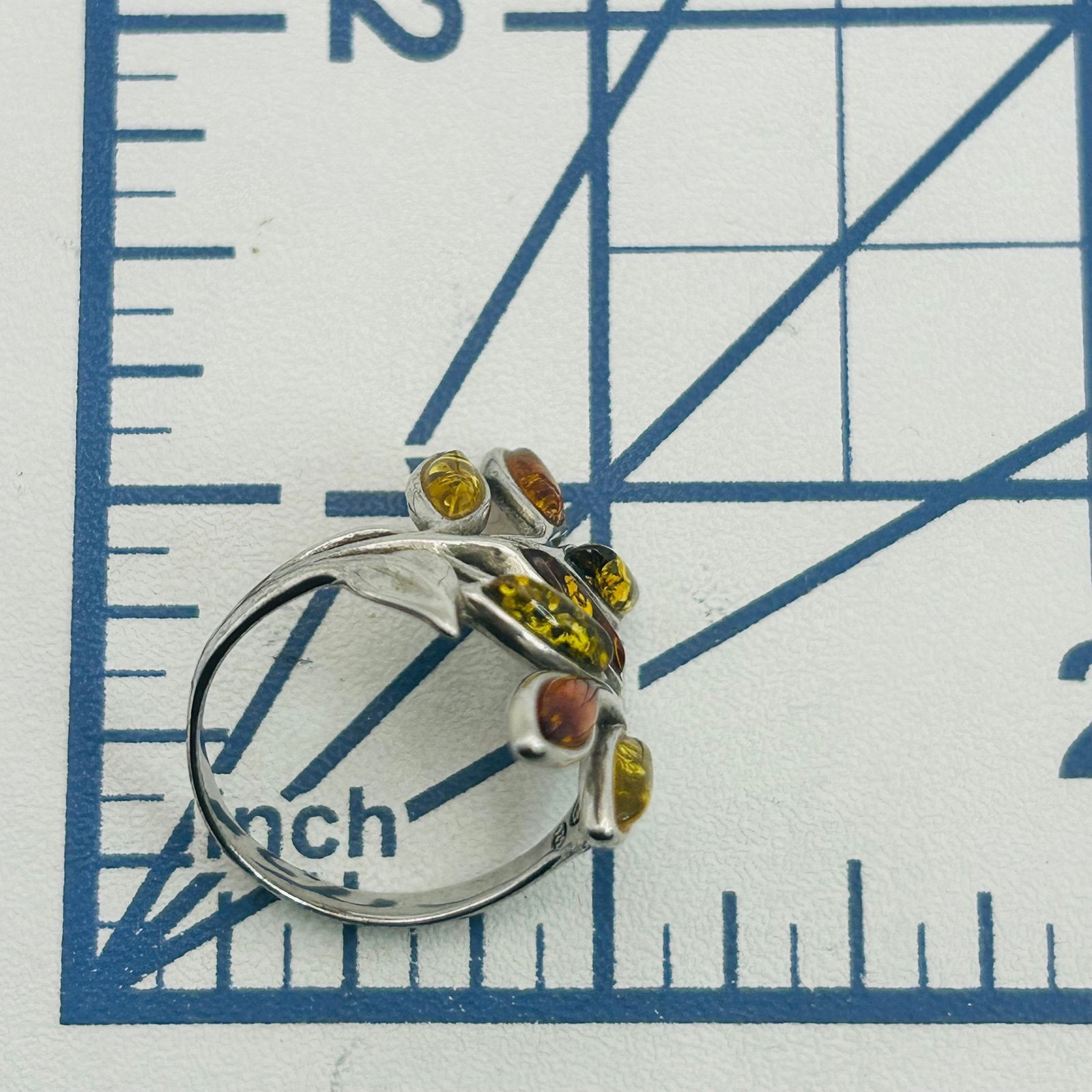 Sterling Amber Leaf Ring. Size 9 - 2